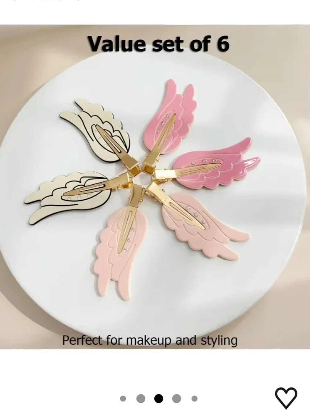 Set of 6 Angel Wing Hair Clips with Rhinestones